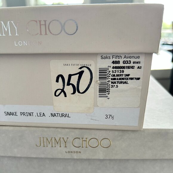 Jimmy Choo Gilbert Snakeskin Pumps Heels Leather Shoes Natural Tan Size 37.5 - Picture 3 of 4